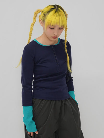 half button bicolor tops #3
