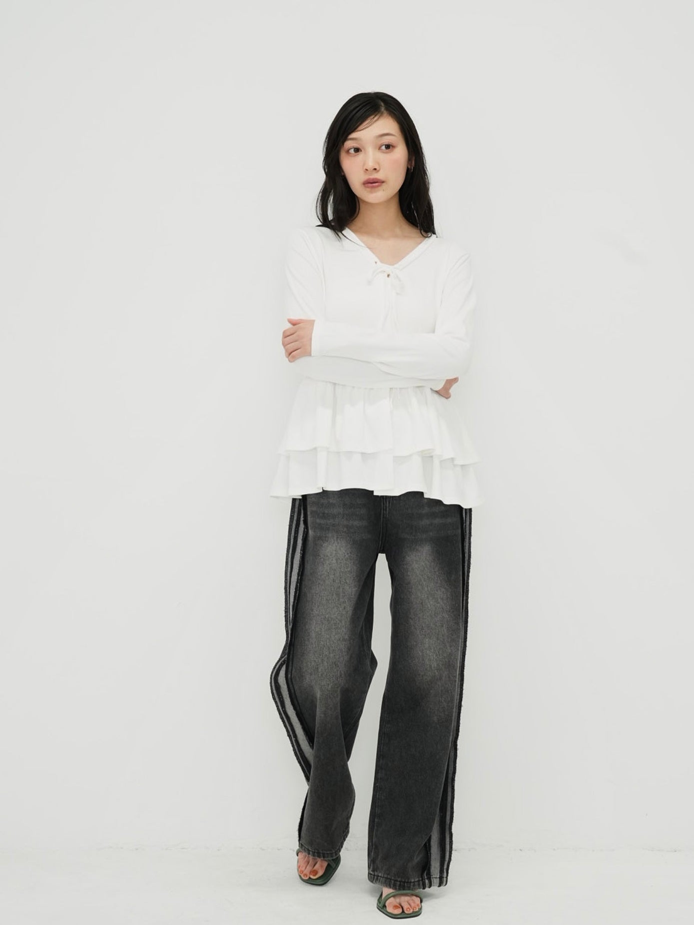 frill front ribbon cardigan