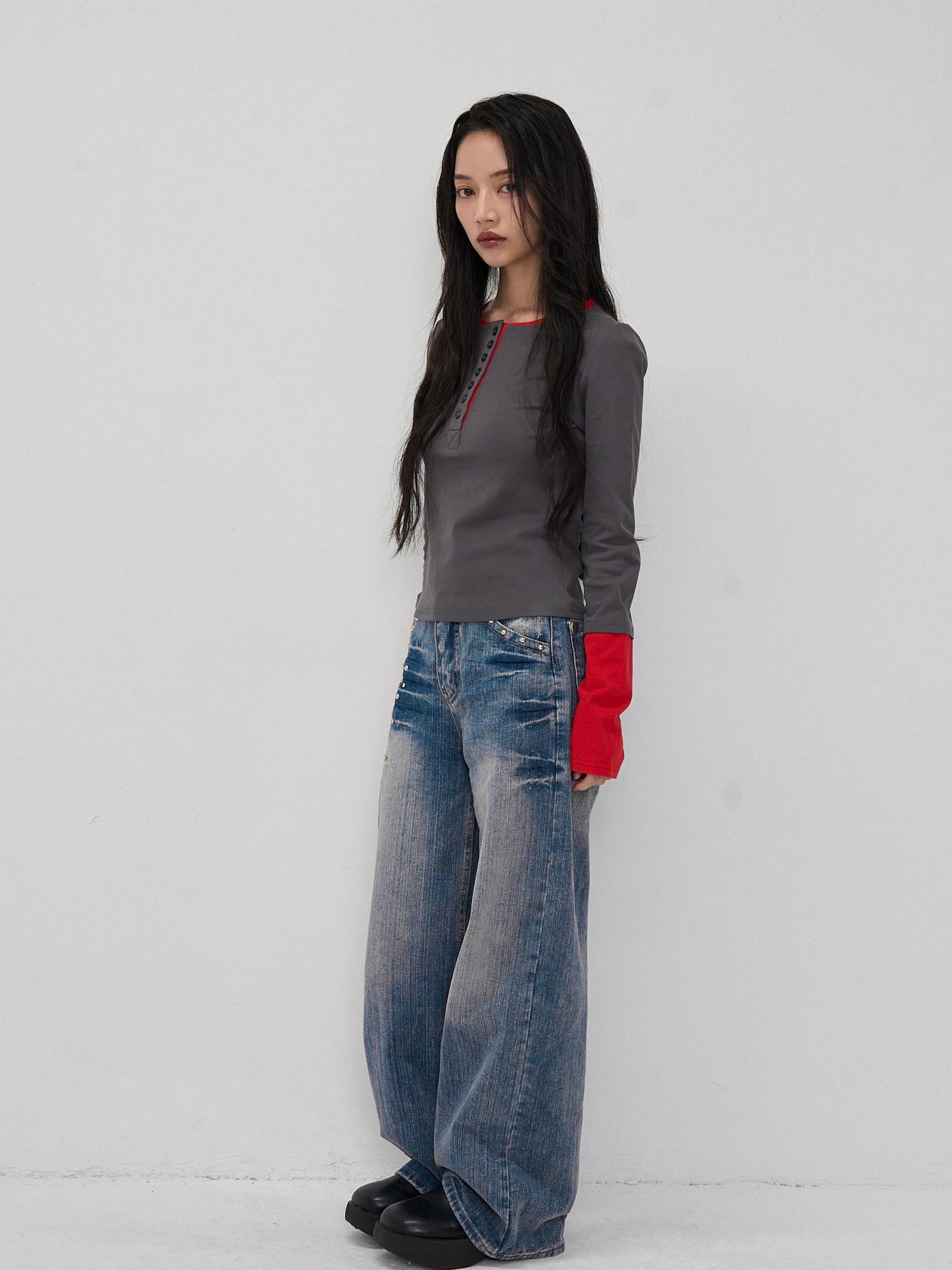 half button bicolor tops #3