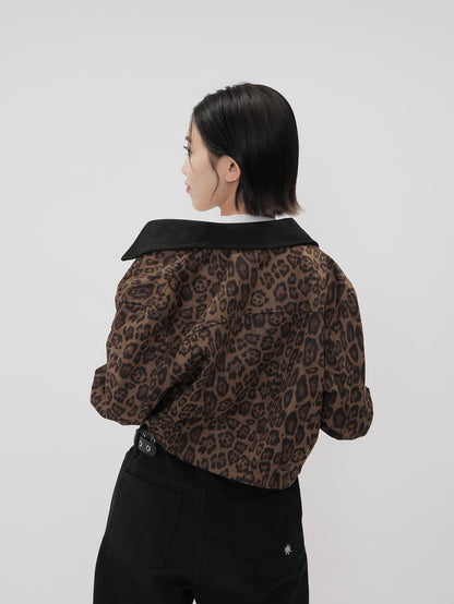 leopard collar blouson