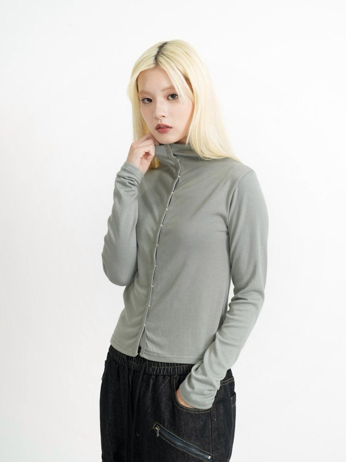 high neck fitted cardigan