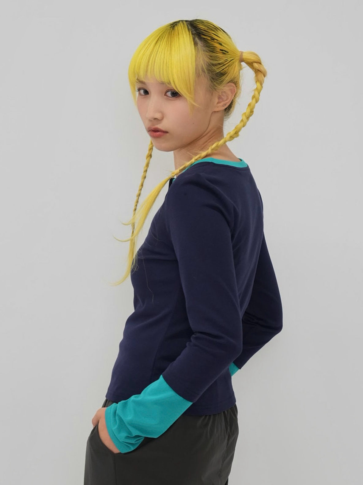 half button bicolor tops #3