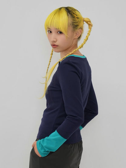 half button bicolor tops #3