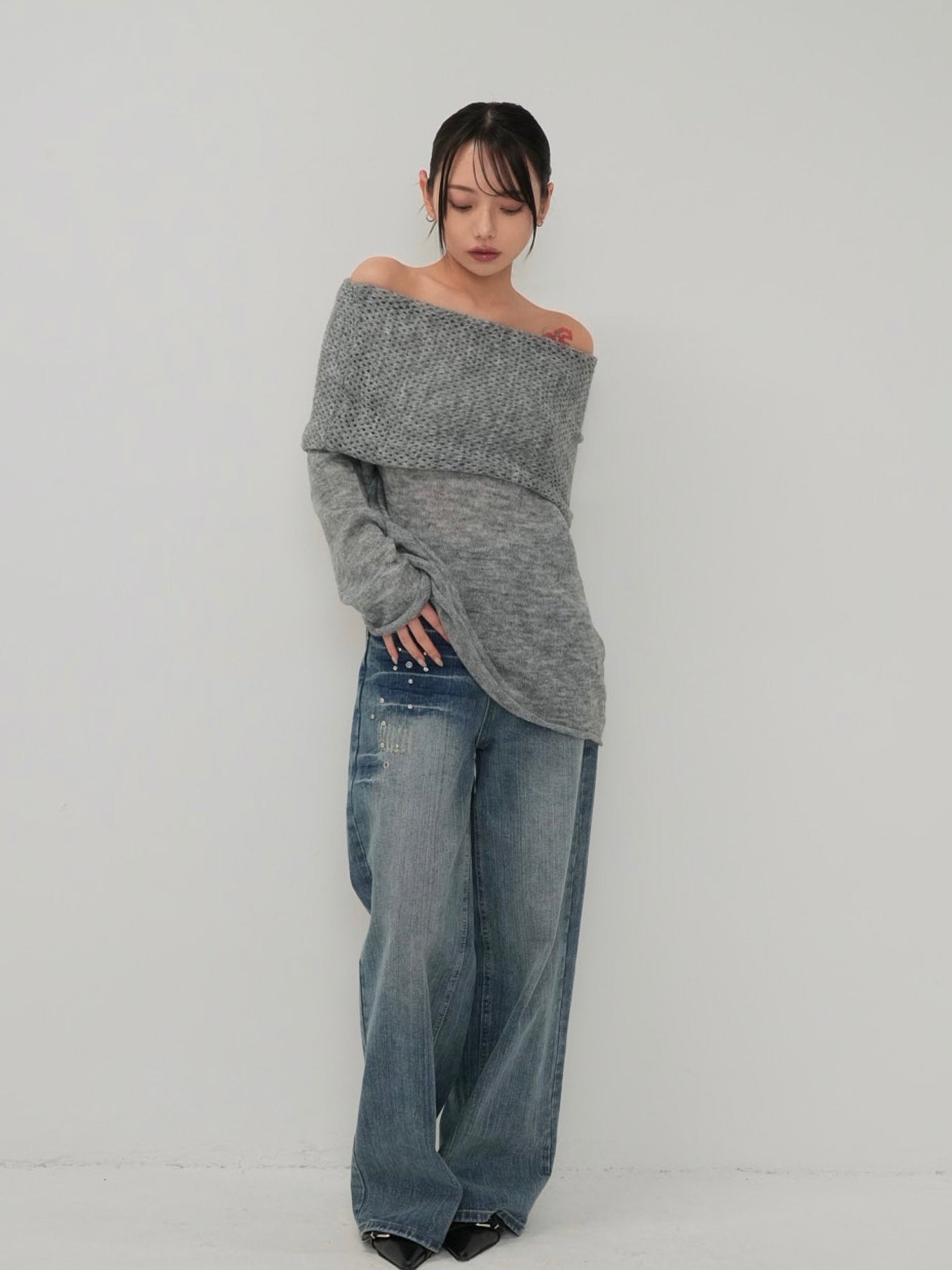 wool off shoulder knit