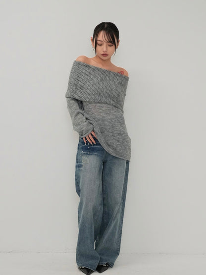 wool off shoulder knit