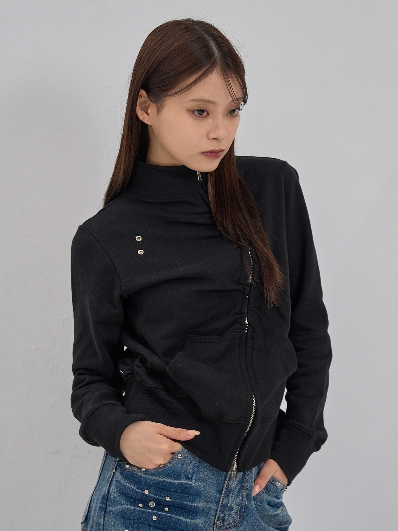 eyelet wave zip tops