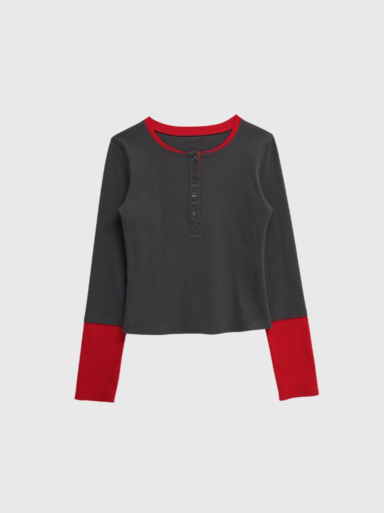 half button bicolor tops #3