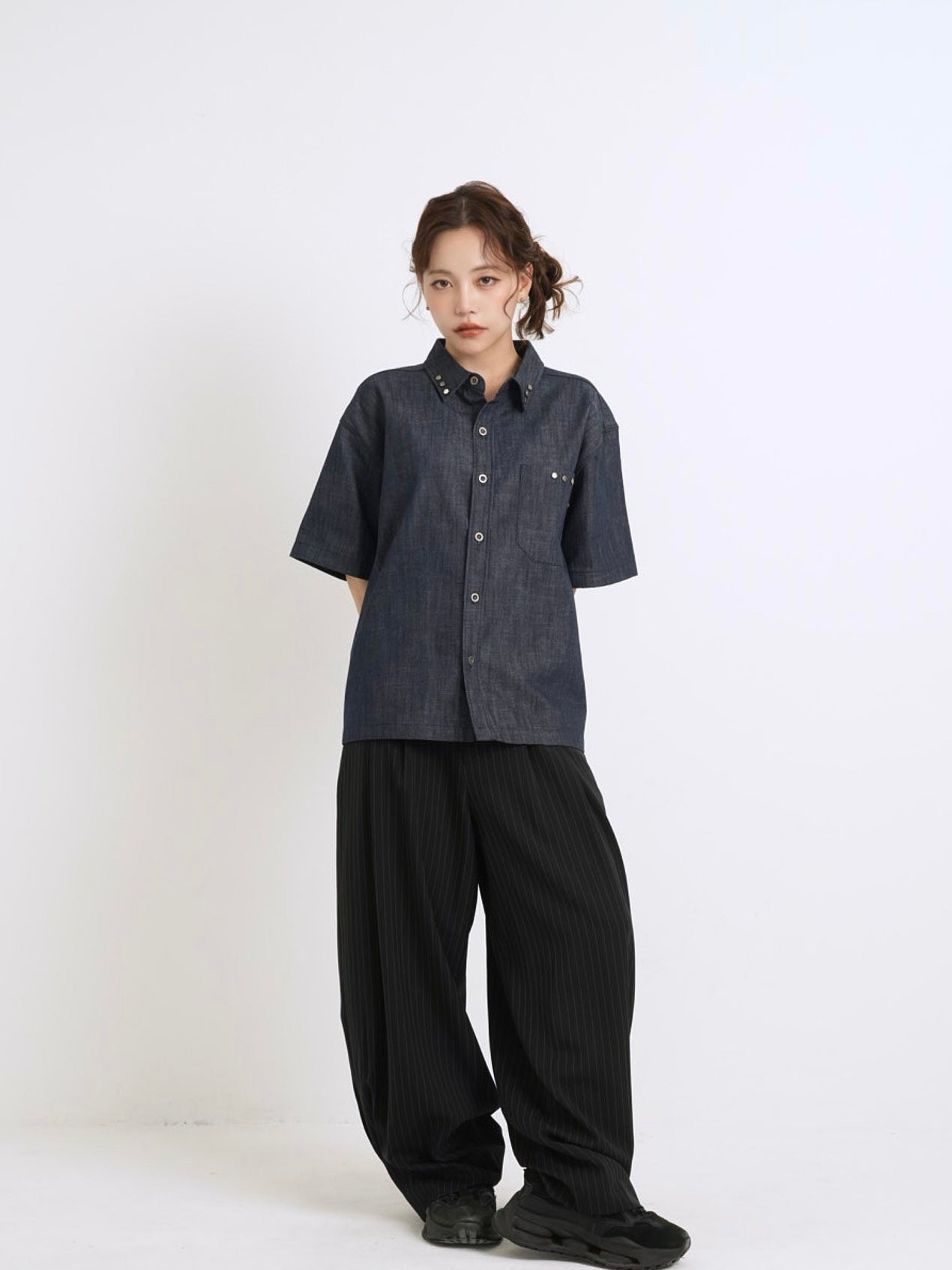 wide stripe tuck pants