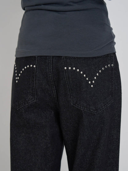 curve studs denim pants
