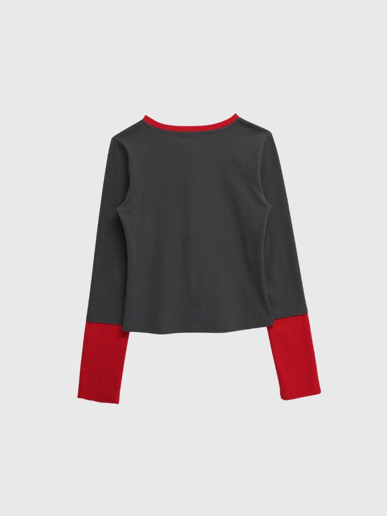 half button bicolor tops #3