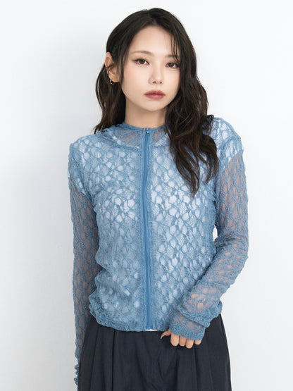 lace zip up tops