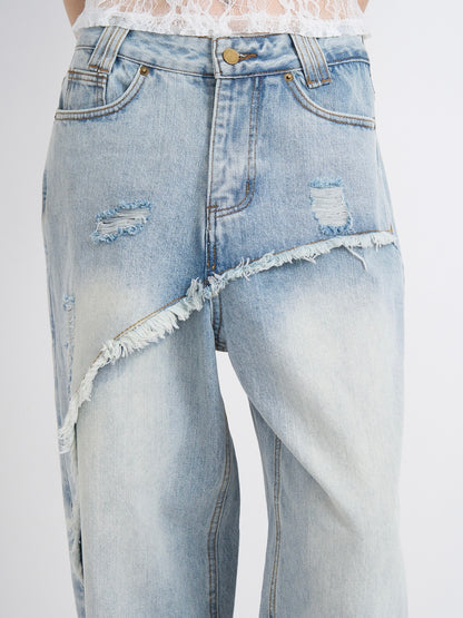 curved panel denim pants