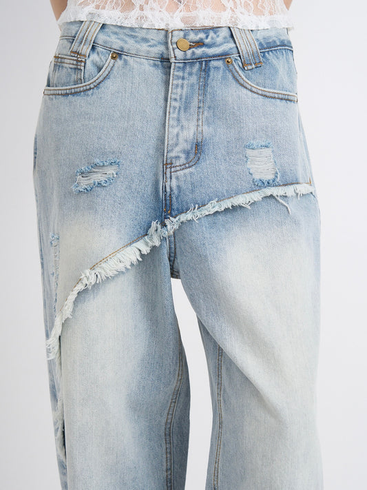 curved panel denim pants