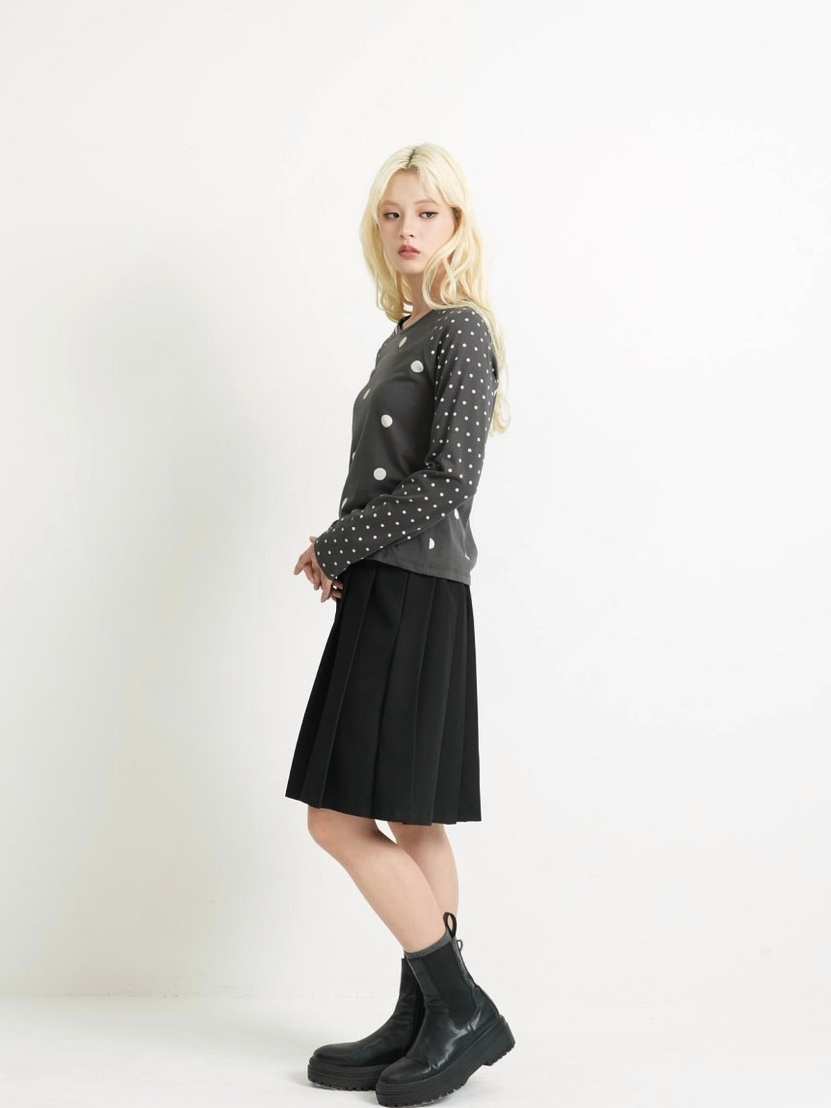frill waist pleated skirt