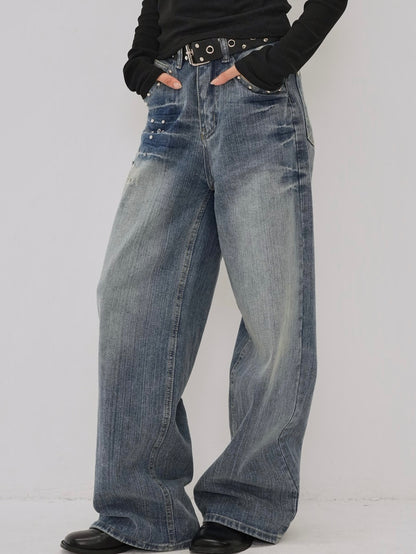 eyelet stud wide denim