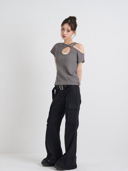 one shoulder cut tops