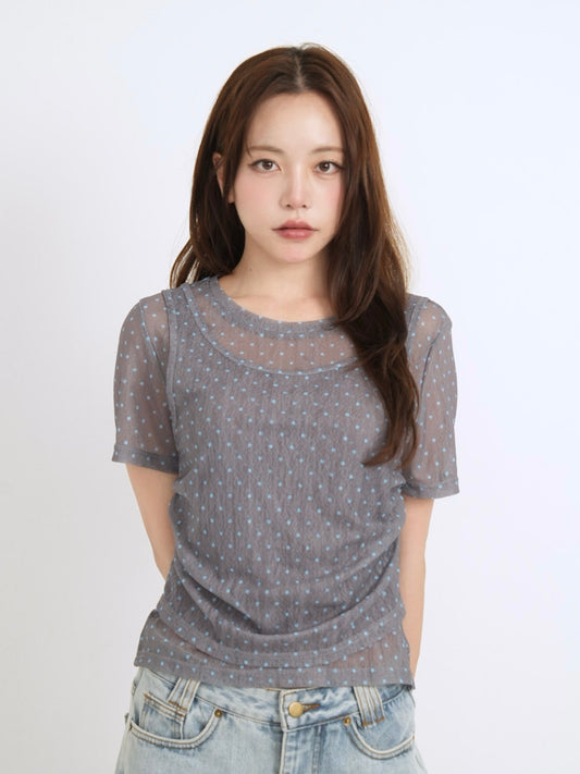 double layered dot sheer tops