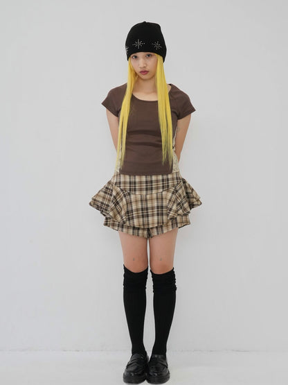 check frill mini skort