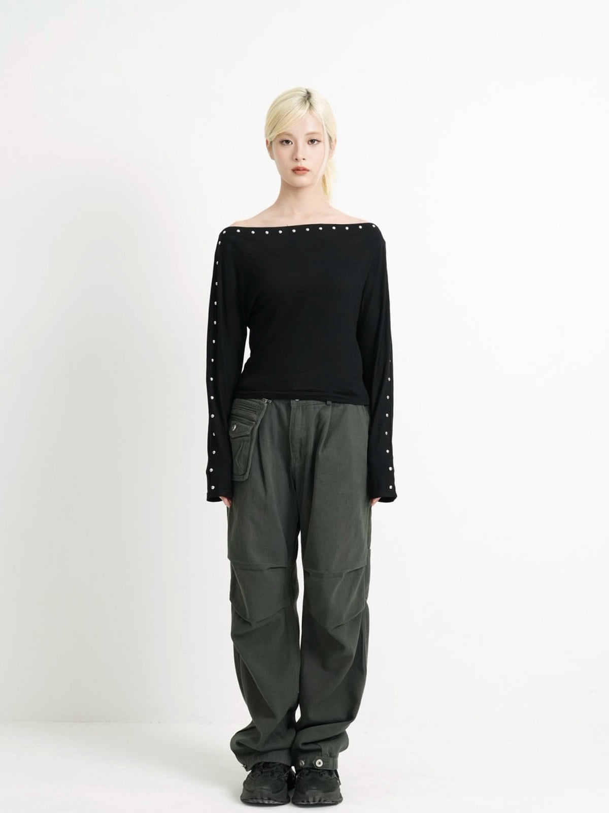 studs detail off shoulder tops