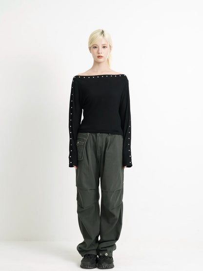 studs detail off shoulder tops