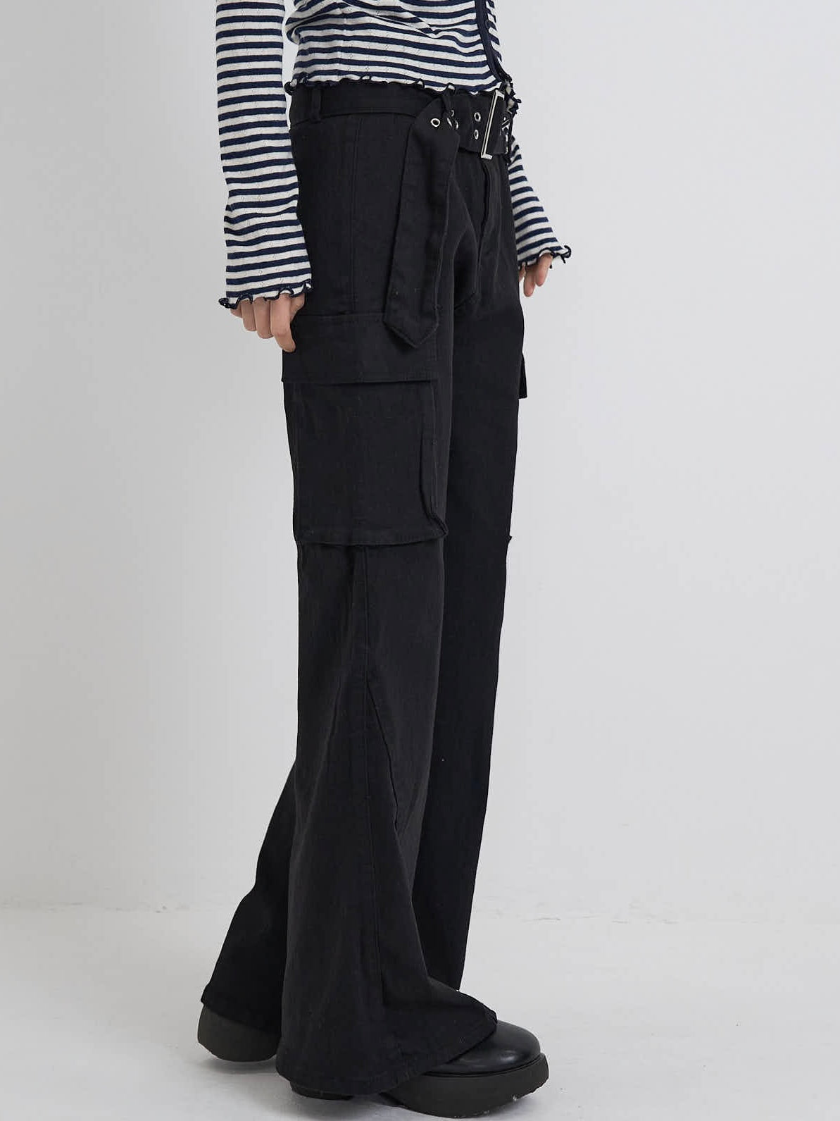 belt stud bootcut pants