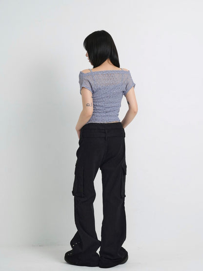 lace shirring off shoulder tops