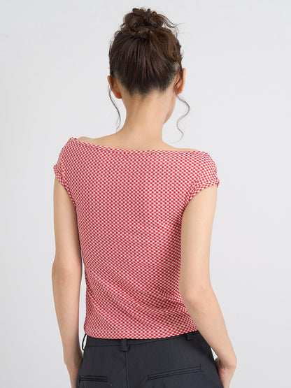 gingham off shoulder tops