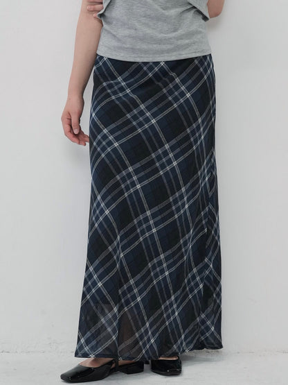 check sheer long skirt