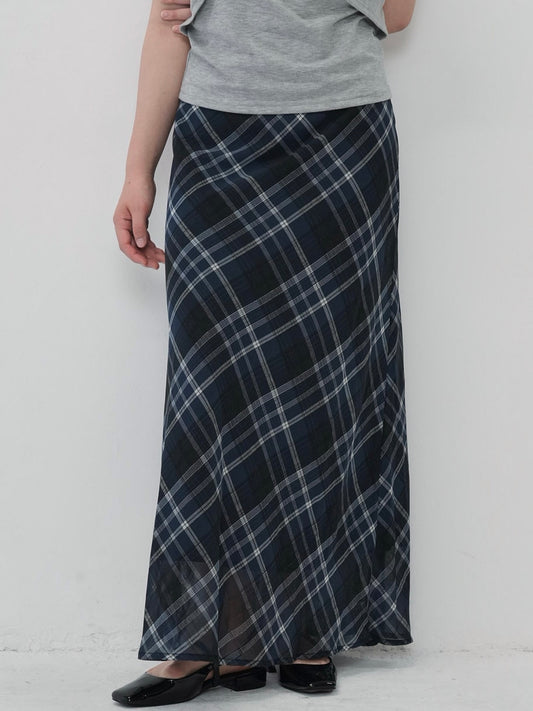 check sheer long skirt