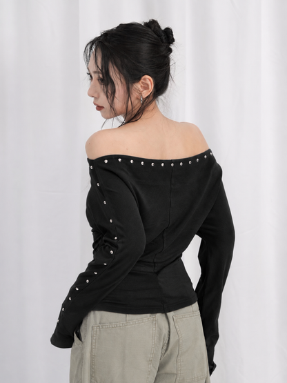 studs detail off shoulder tops