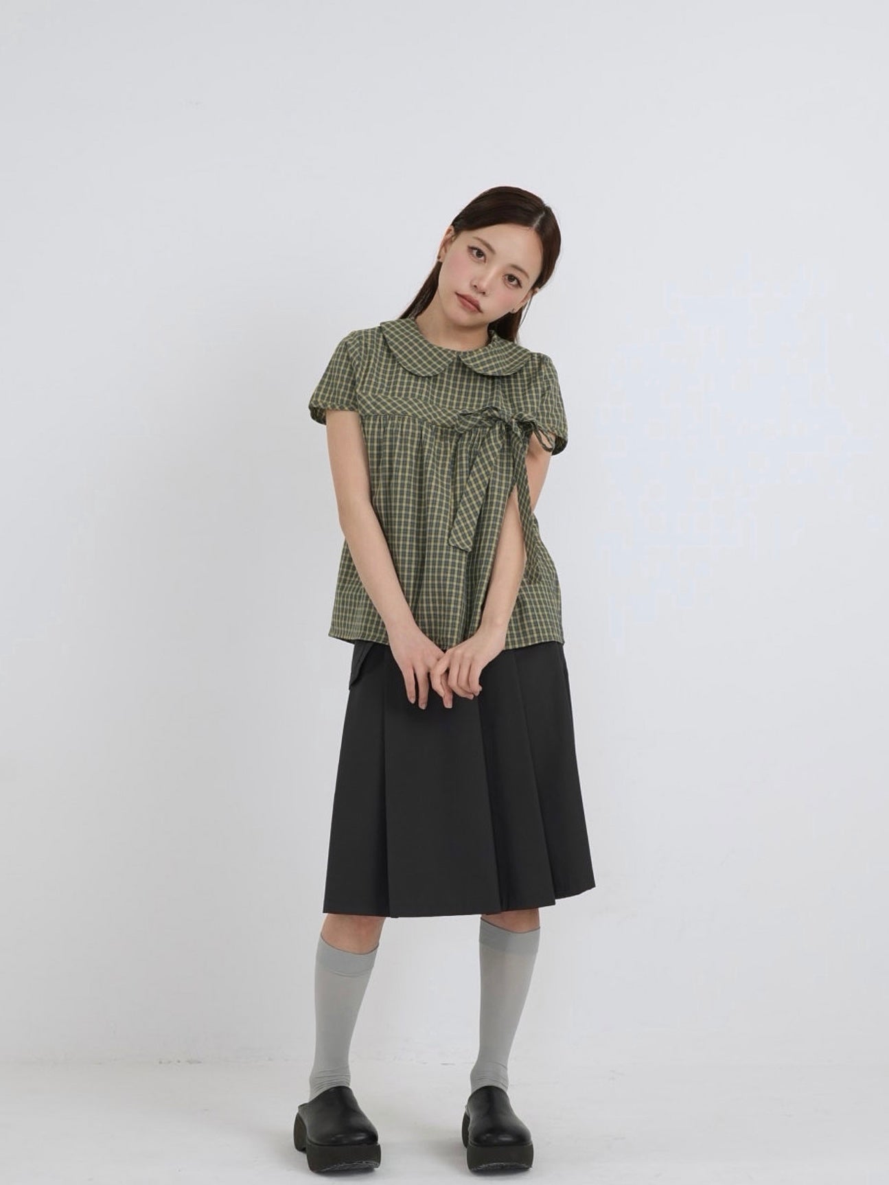 collar check blouse