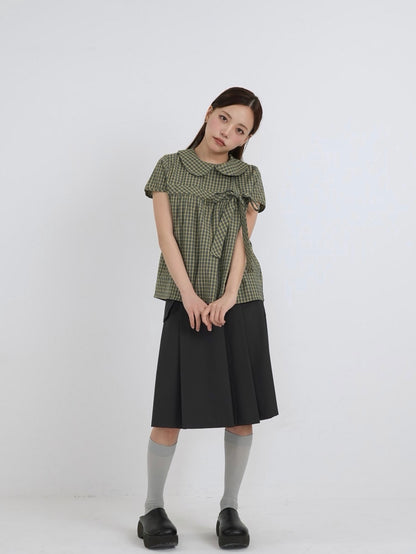 collar check blouse