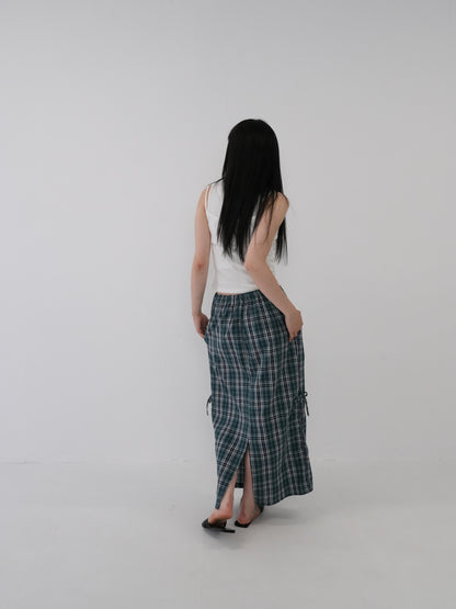 drawstring check skirt