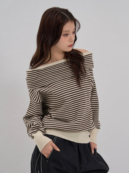 striped off shoulder knit