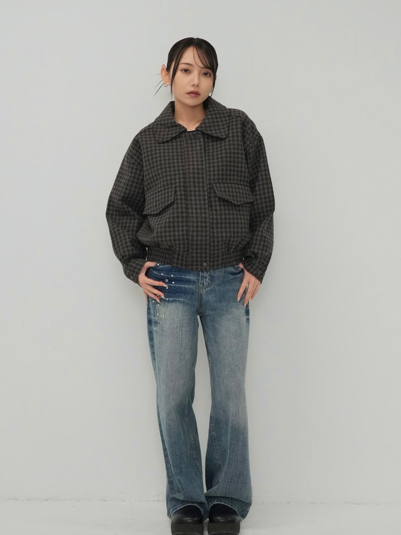 check pocket blouson