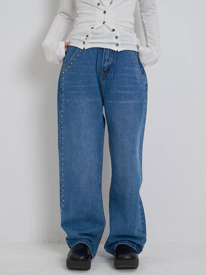 curve studs denim pants