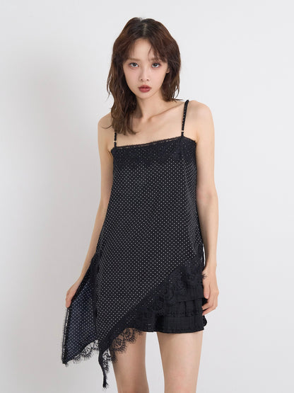 dot lace slip dress