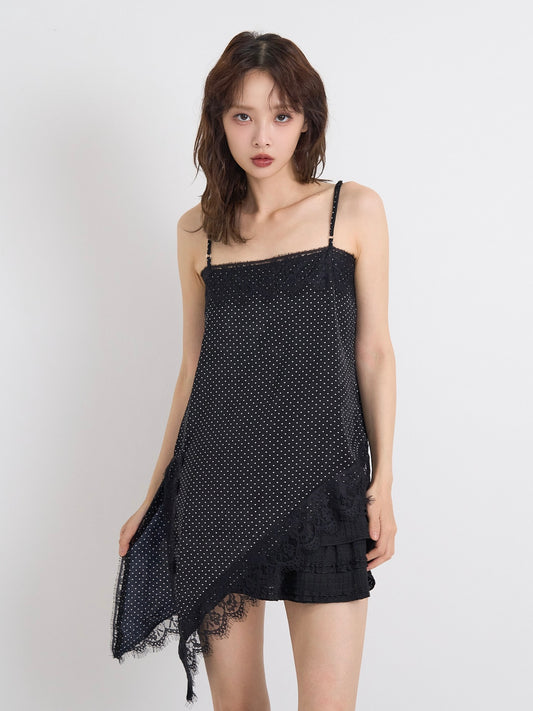 dot lace slip dress