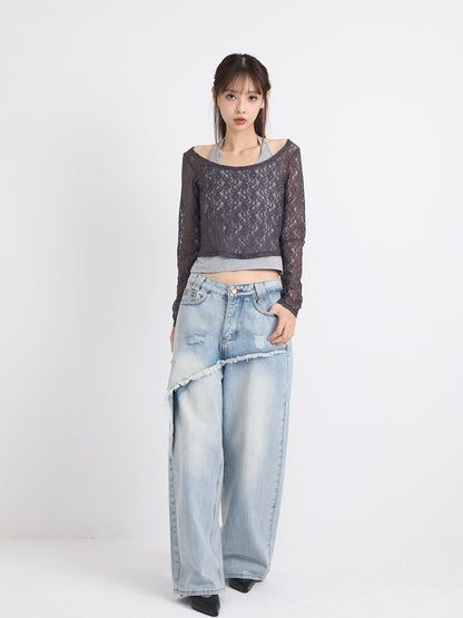 curved panel denim pants