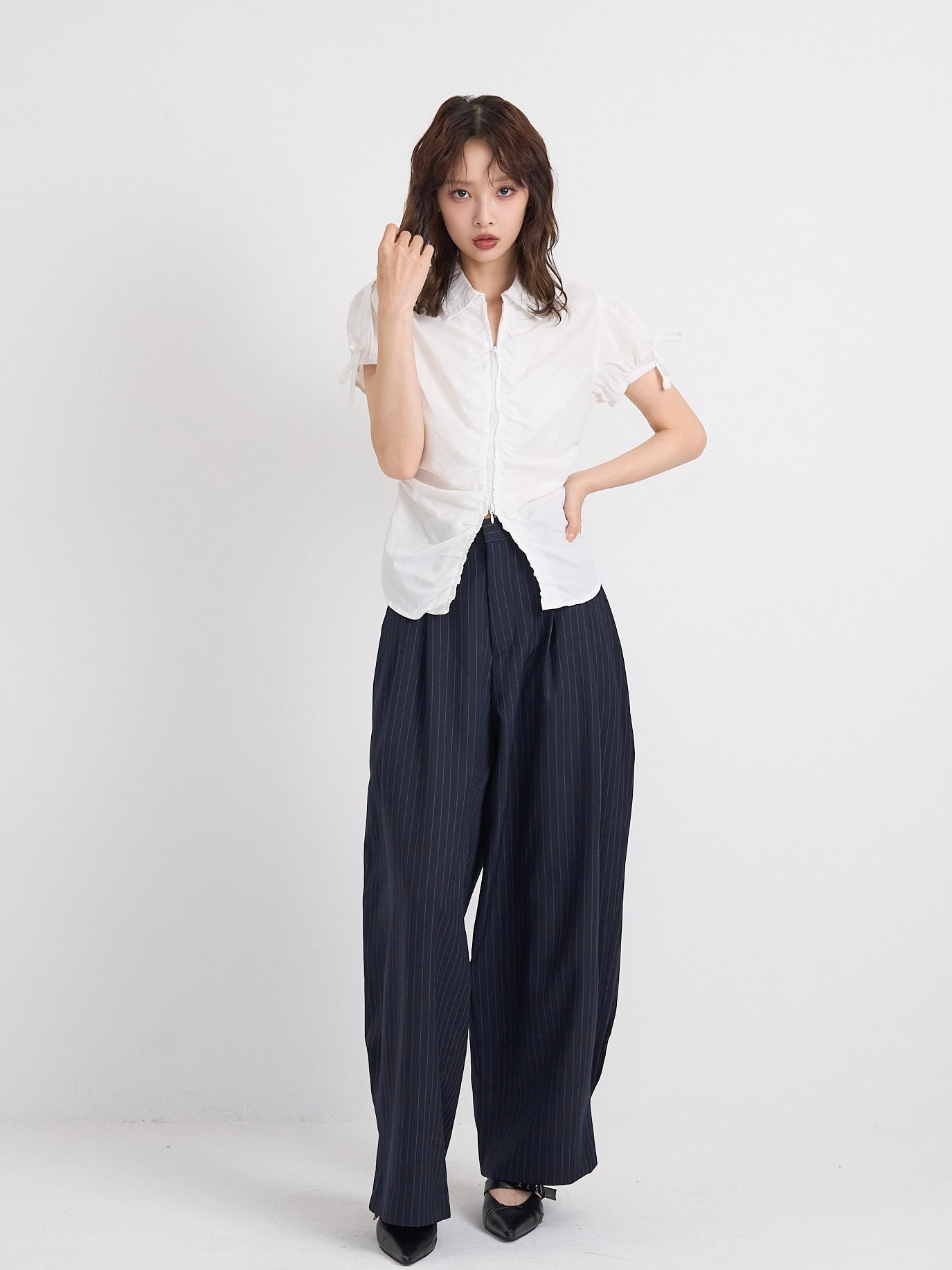wide stripe tuck pants