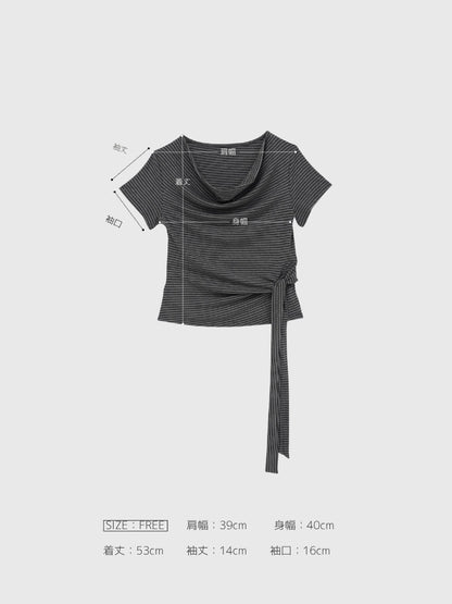 waist tie stripe tops