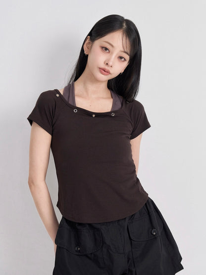 eyelet halter layered tops
