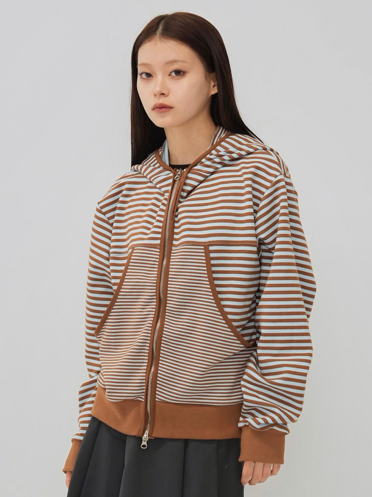 stripe pattern zip hoodie