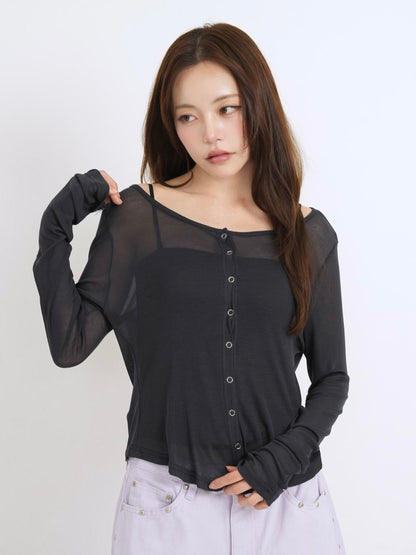 sheer button cardigan