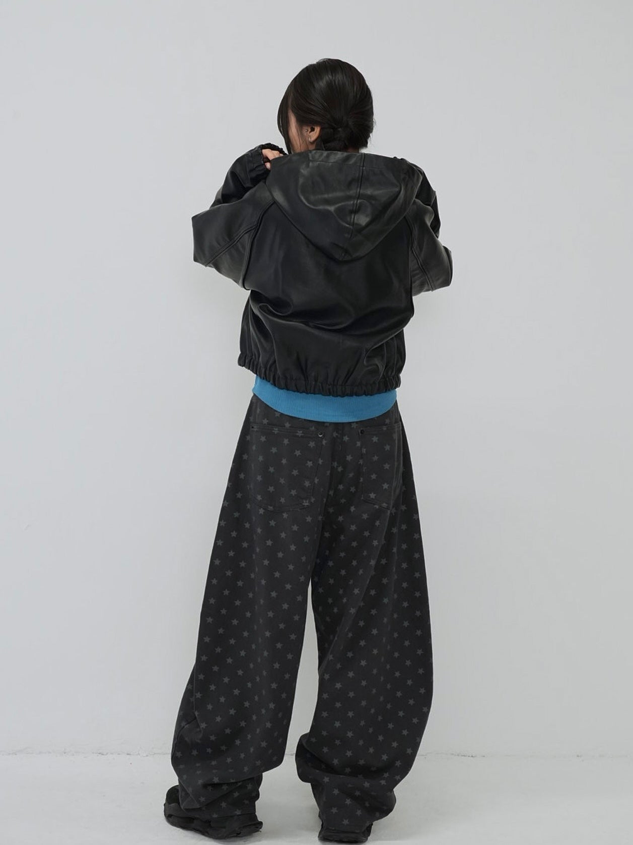 cropped hooded leather jacket