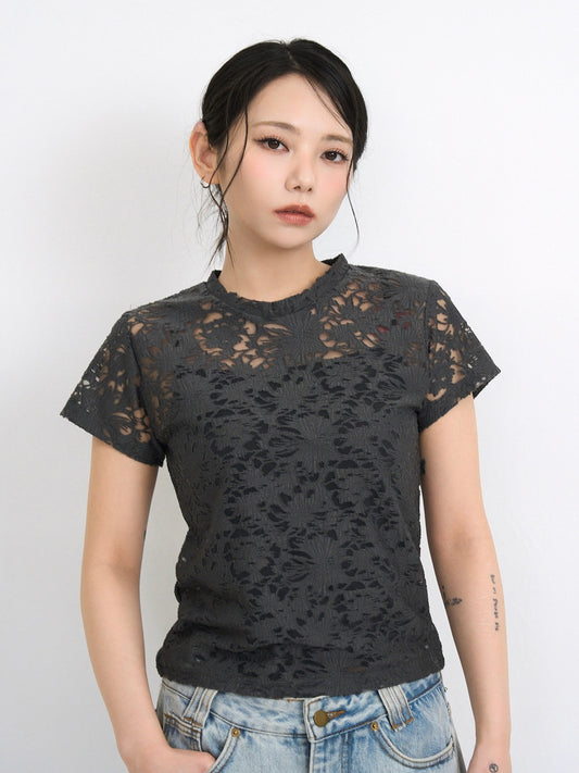 sheer flower lace tops