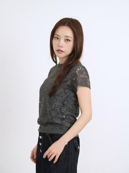 sheer flower lace tops