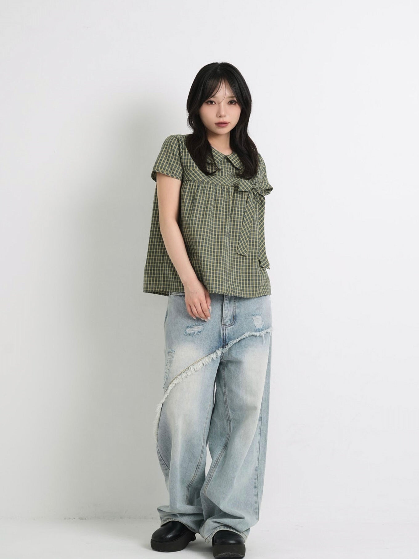 collar check blouse