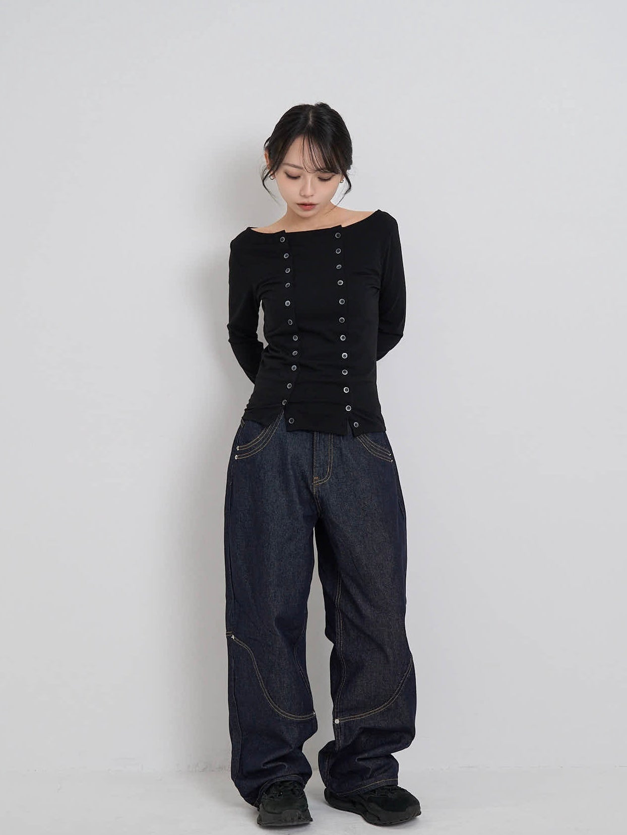 wide stitch denim pants