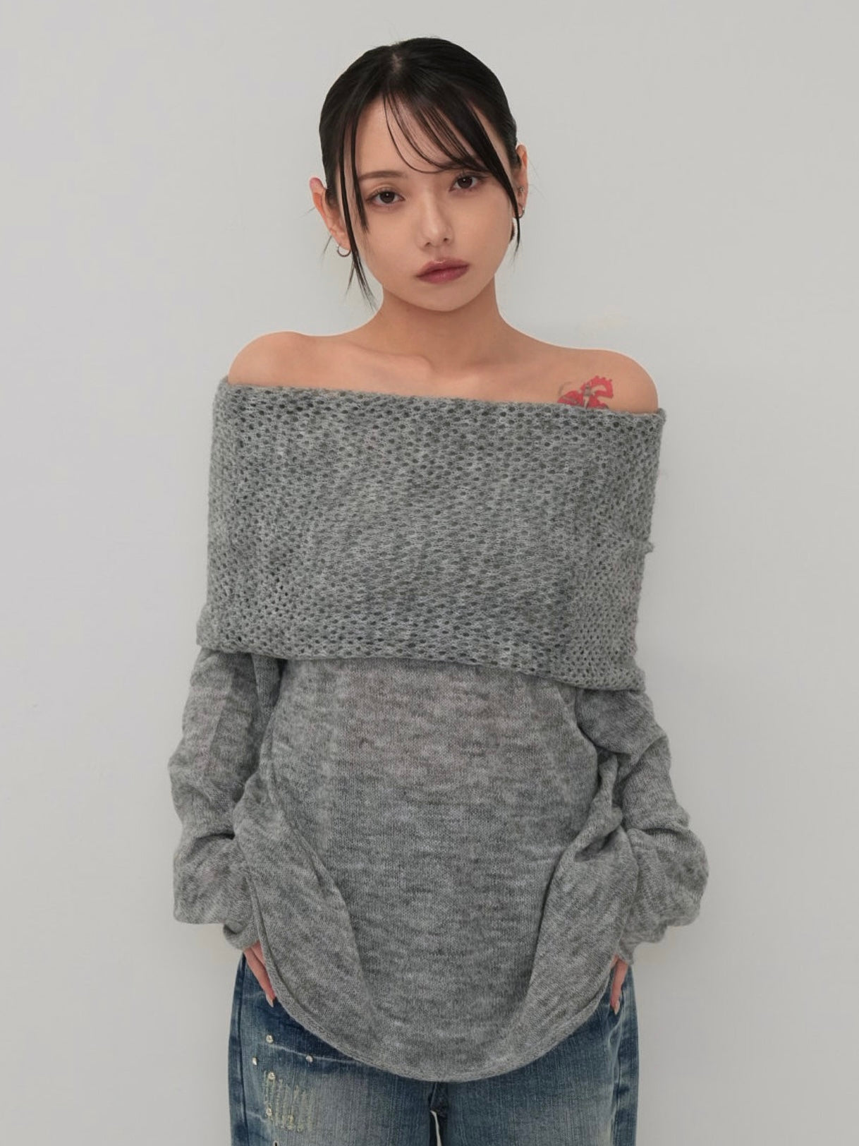 wool off shoulder knit